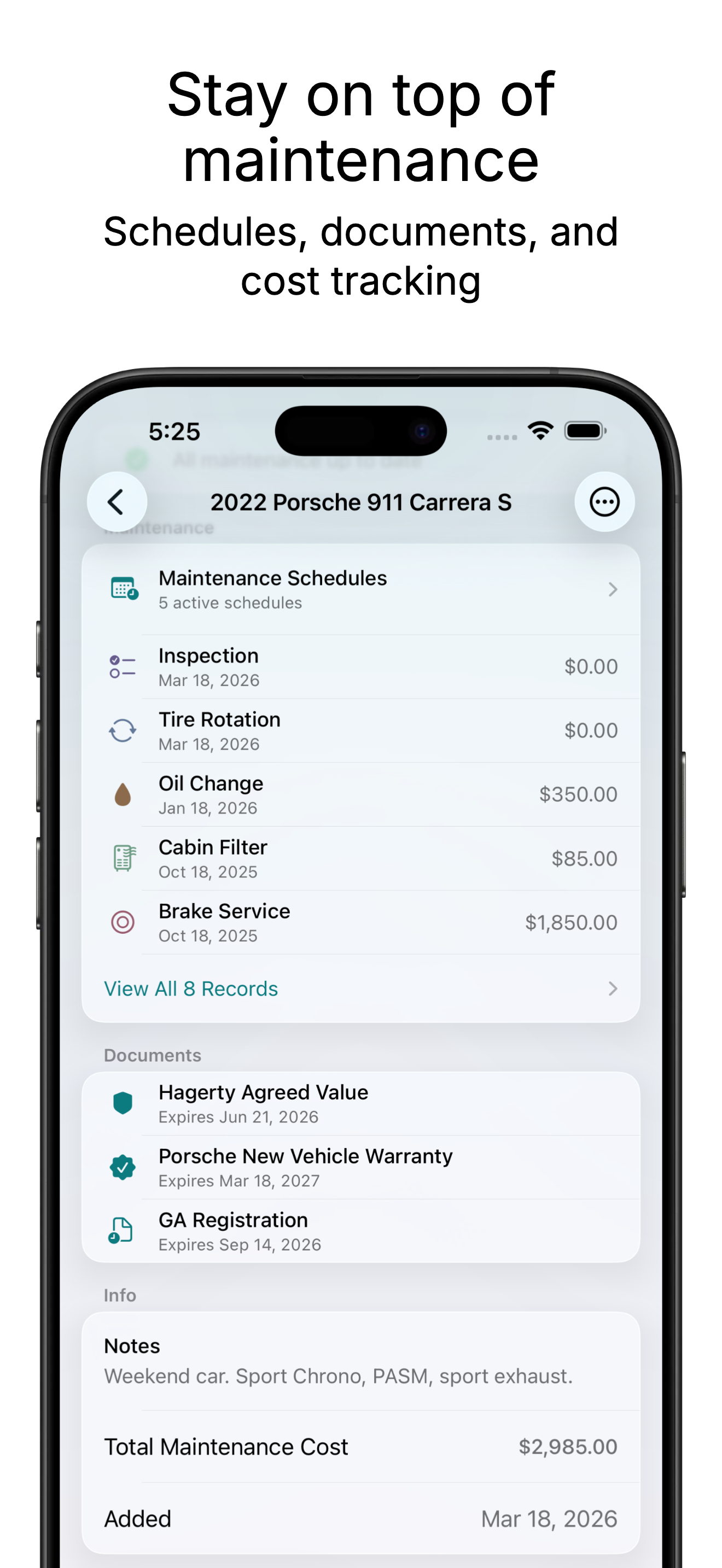 Maintenance schedules